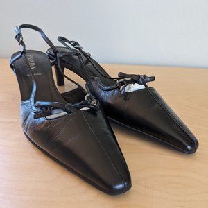 PRADA Leather Slingback Kitten Heels